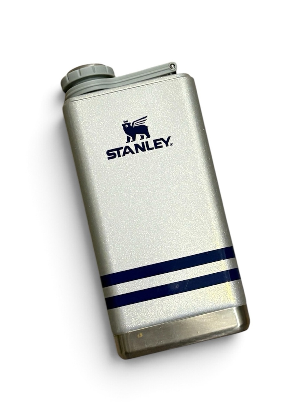 Stanley Silver Flask with Navy Blue Stripes